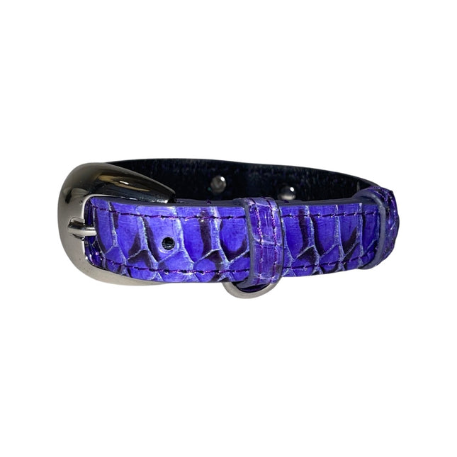 XS/S 7”-14” Iridescent Purple/Silver Custom Snake Collar/Custom Silver Oval Italian Hardware