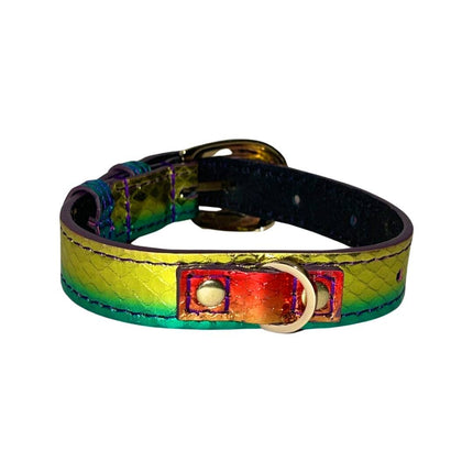 XS/S 7”-14” Yellow/Green/Red Custom Snake Collar/Custom Gold Italian Hardware