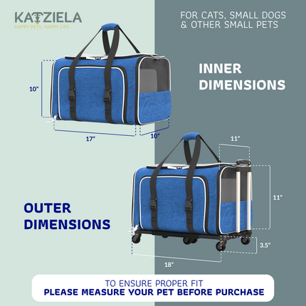 Katziela Rolling Rover Airline Compliant Expandable Wheeled Pet Carrier