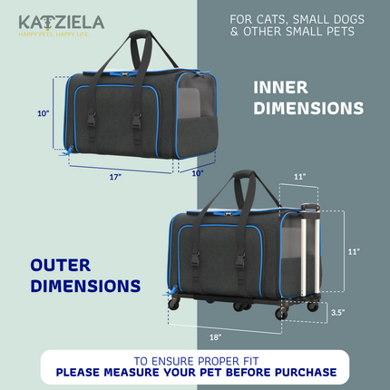 Katziela Rolling Rover Airline Compliant Expandable Wheeled Pet Carrier