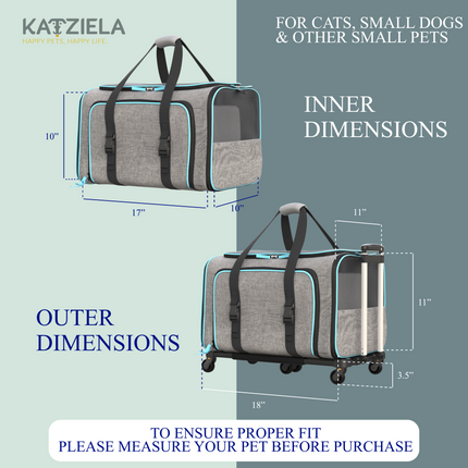 Katziela Rolling Rover Airline Compliant Expandable Wheeled Pet Carrier