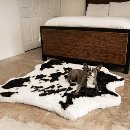 PupRug™ Animal Print Memory Foam Dog Bed - Black Faux Cowhide