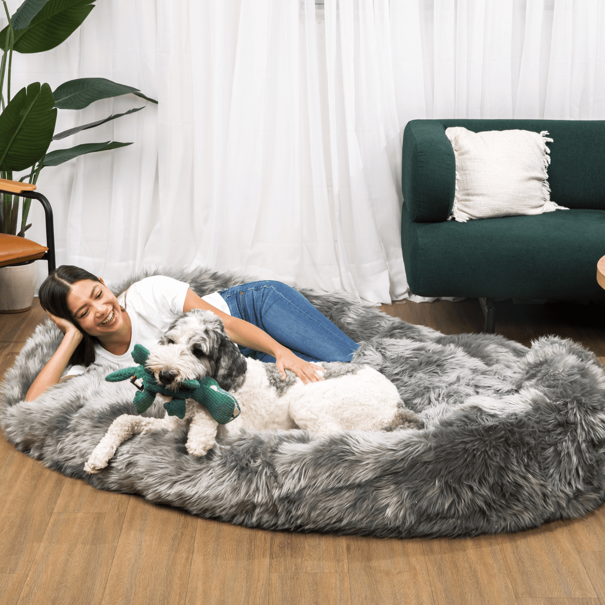 PupCloud Human-Size Faux Fur Memory Foam Dog Bed - Charcoal Grey