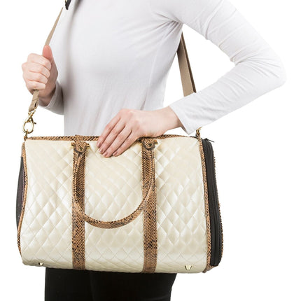 JL Duffe Ivory Quilted Luxe Snake Trim