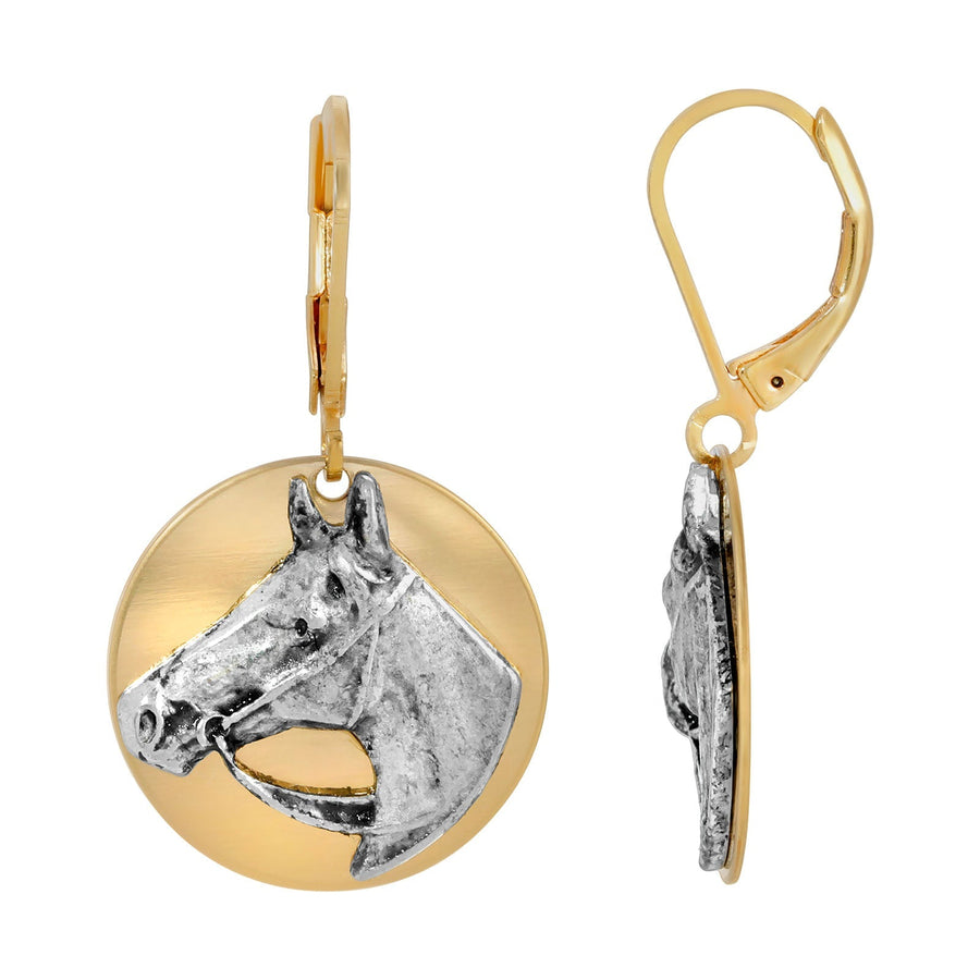 1928 Jewelry Antiqued Horse Head Drop Earrings