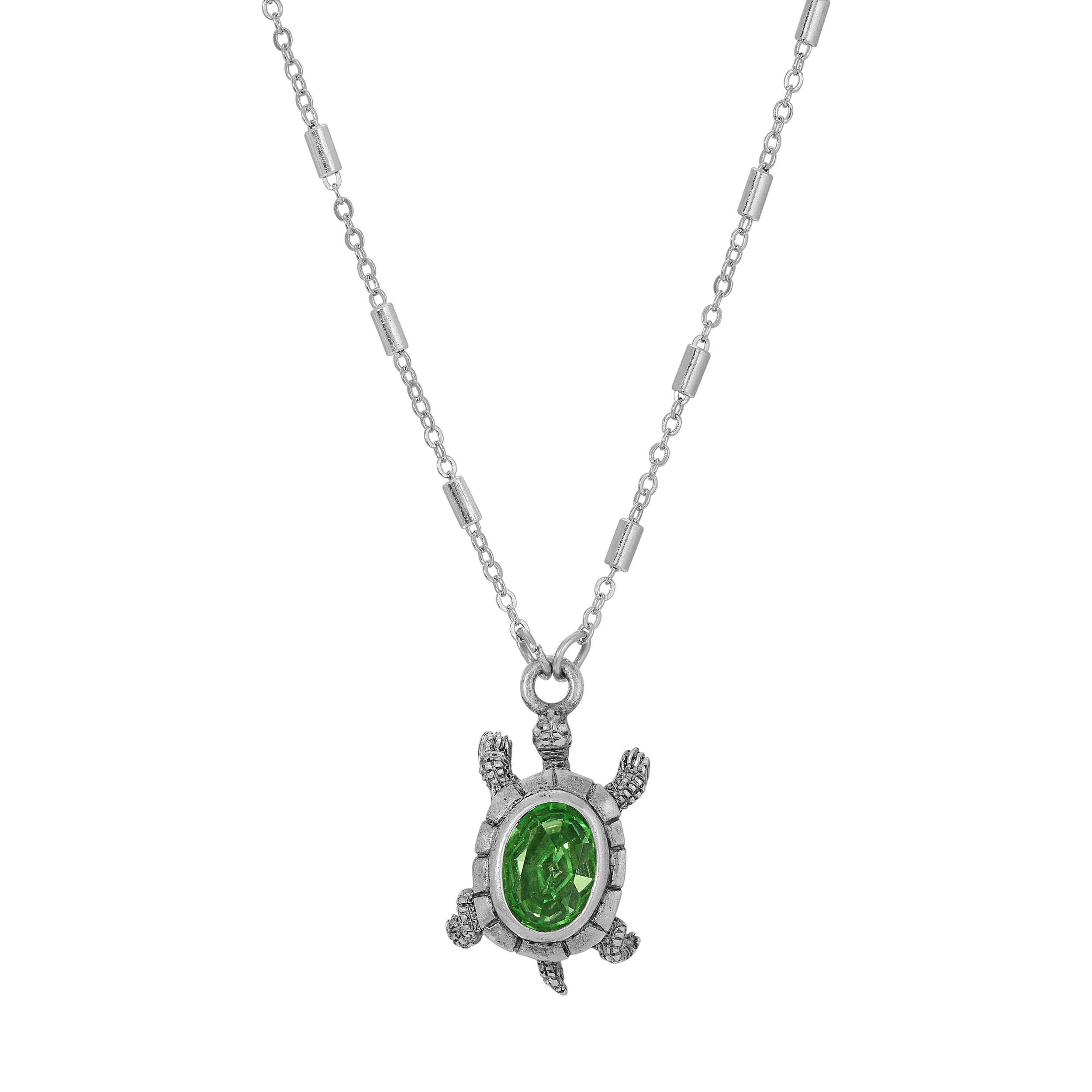 1928 Jewelry Green Crystal Turtle Pendant Necklace 18