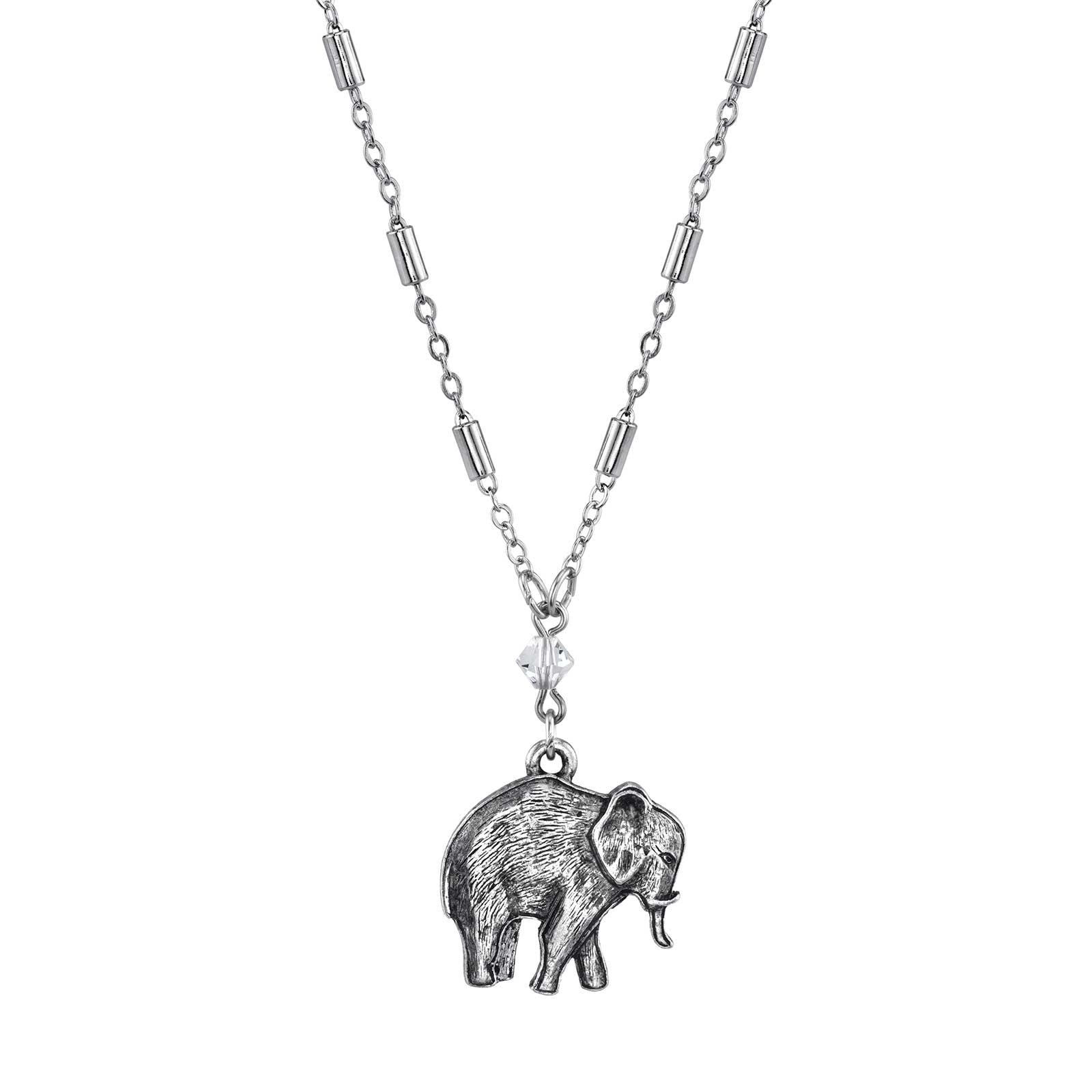 1928 Jewelry Pewter Elephant Drop Chain Necklace 16