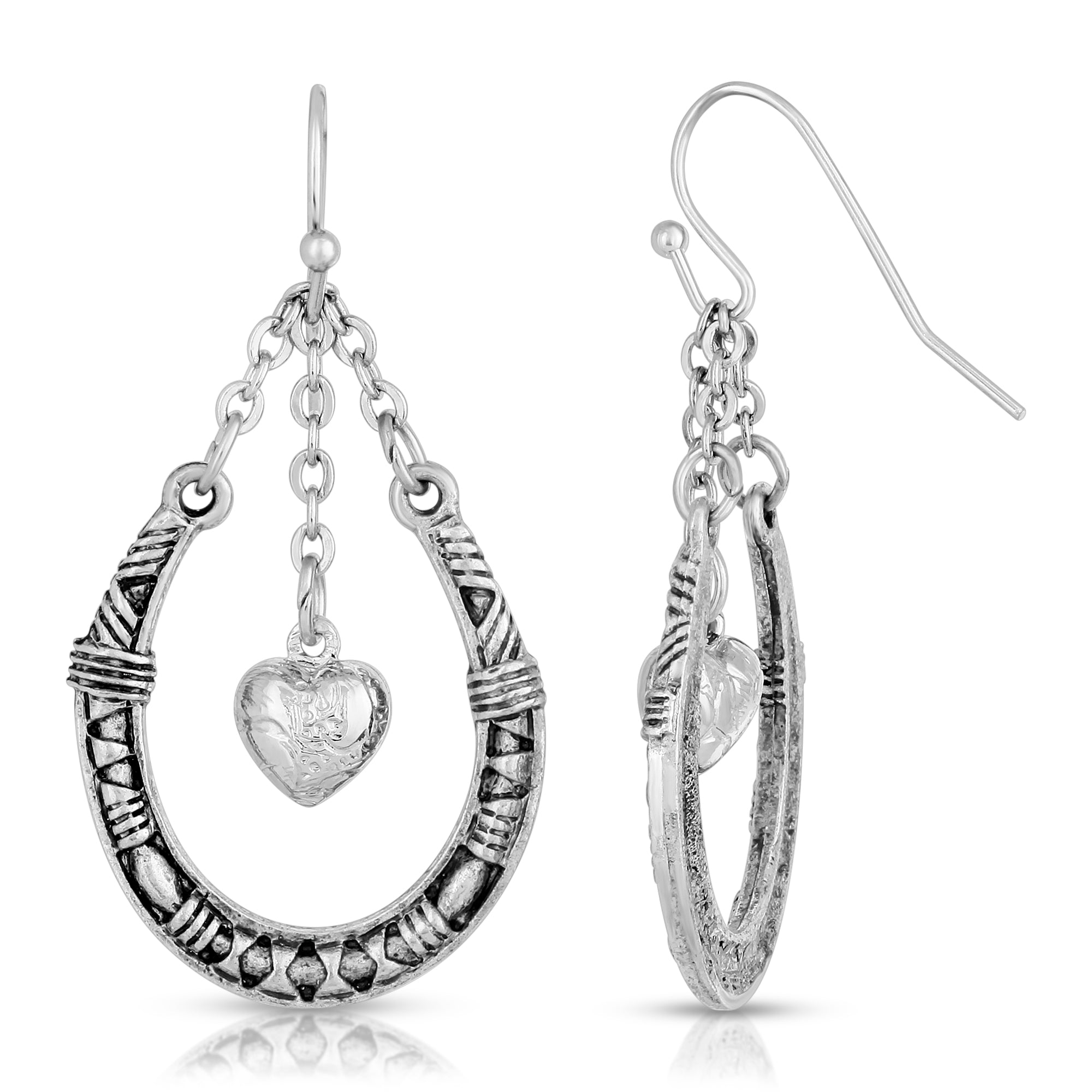 1928 Jewelry Horseshoe & Heart Chained Dangling Earring