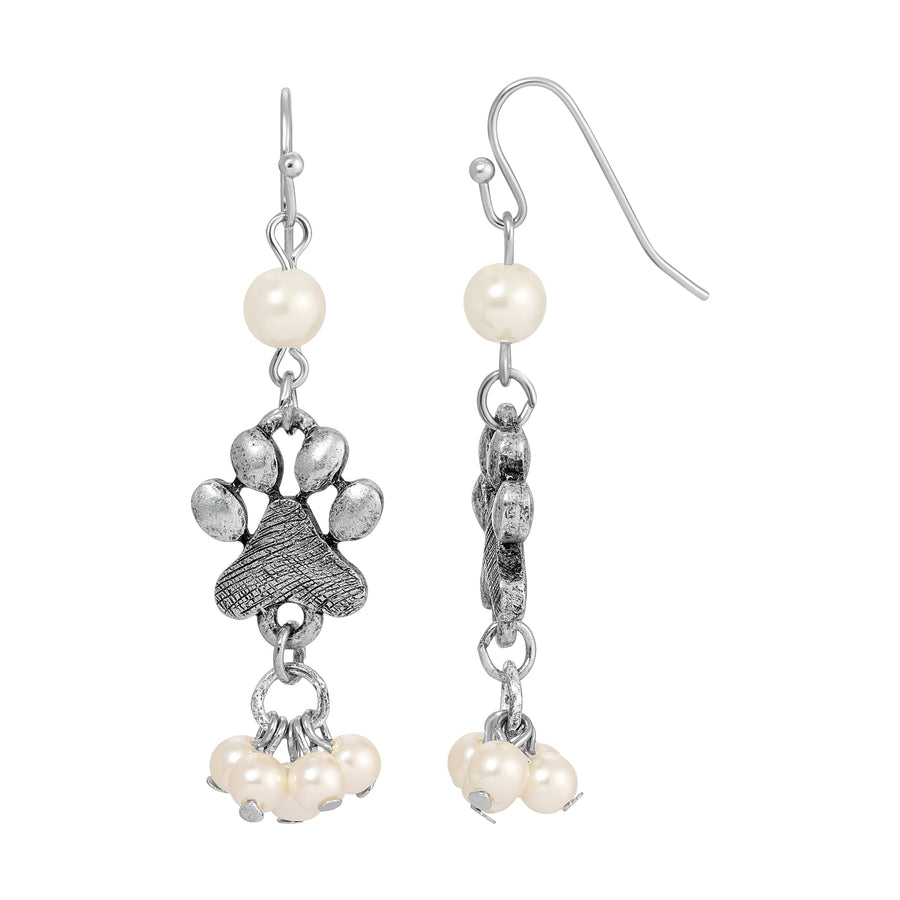 1928 Jewelry Paw & Faux Pearls Dangling Earrings