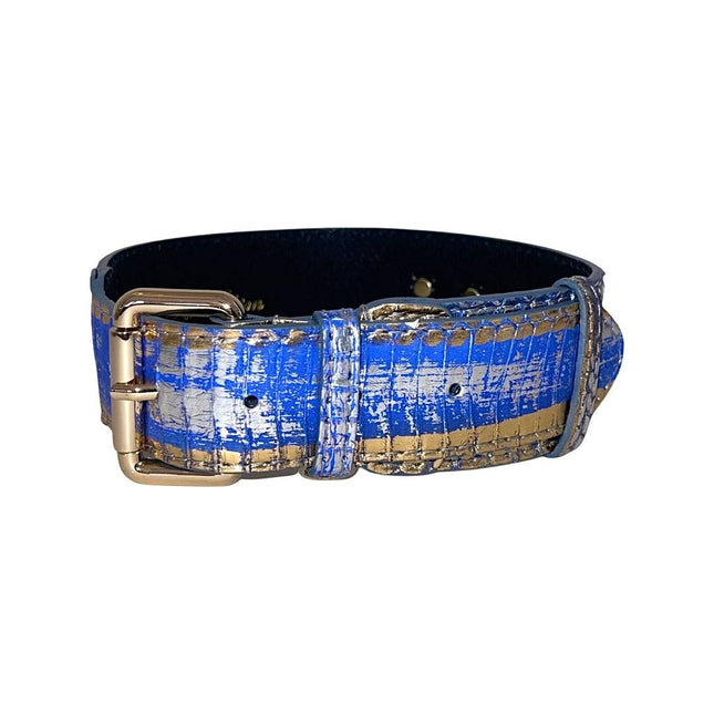 Stunning Multi-Color Blue/Silver/Gold Snake, Classic Collar With Gold Hardware