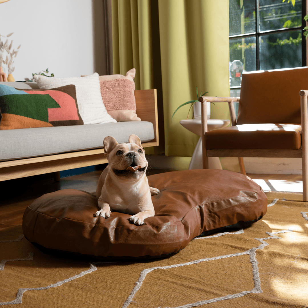 PupCloud™ Faux Leather Memory Foam Dog Bed - Bourbon