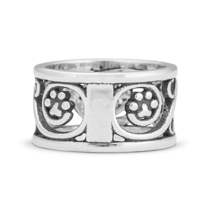 Wide Band Paw Print Ring - Sterling Silver Life Long Journey Paws Ring