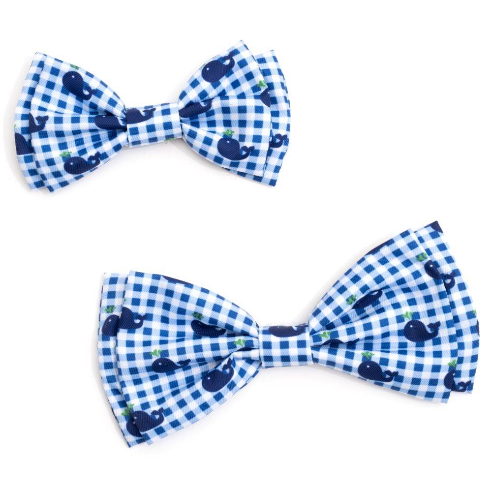 Blue Gingham Whales Bow Tie