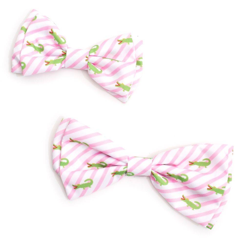 Pink Stripe Alligators Bow Tie