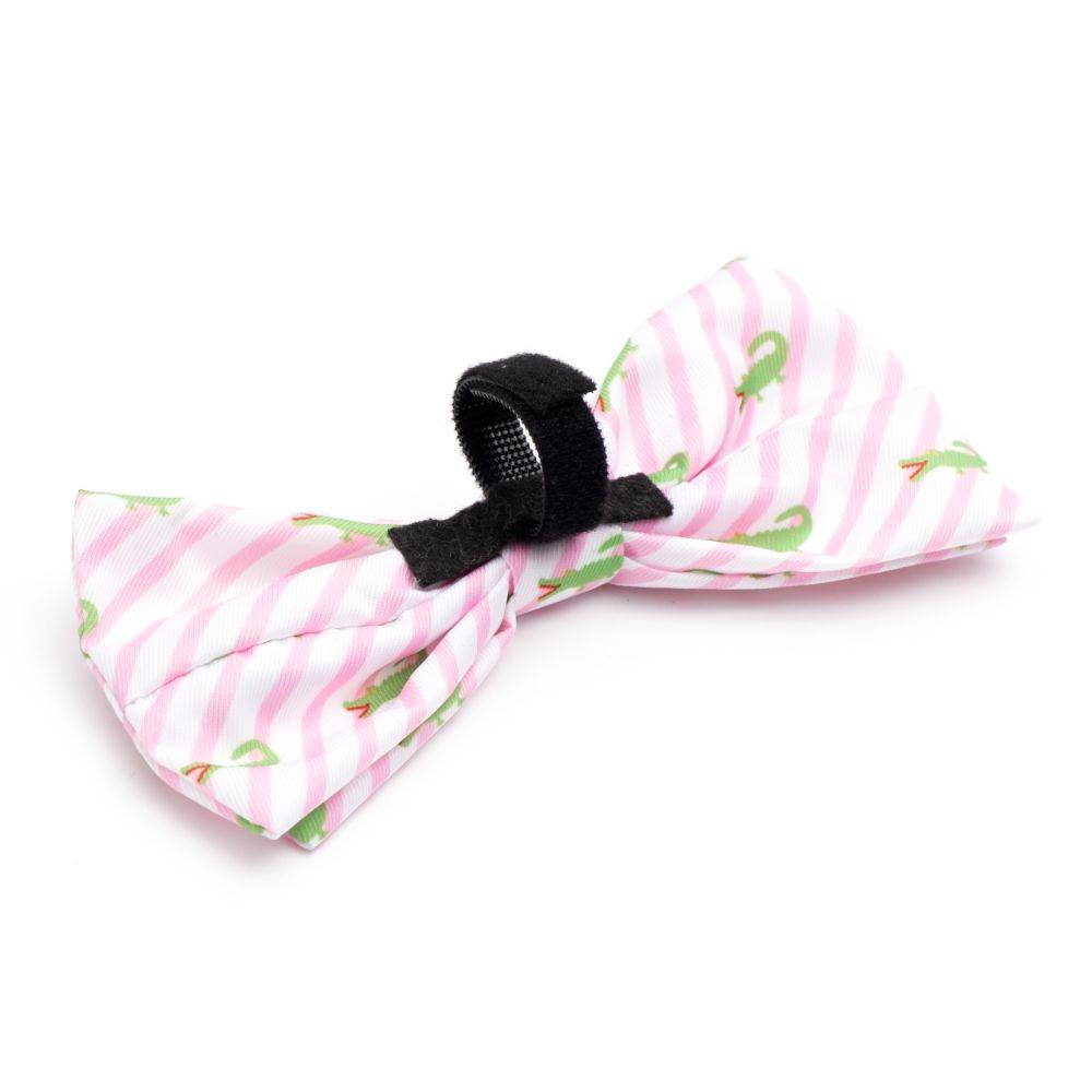 Pink Stripe Alligators Bow Tie