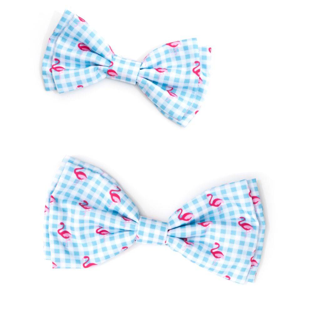 Aqua/White Gingham Flamingos Bow Tie