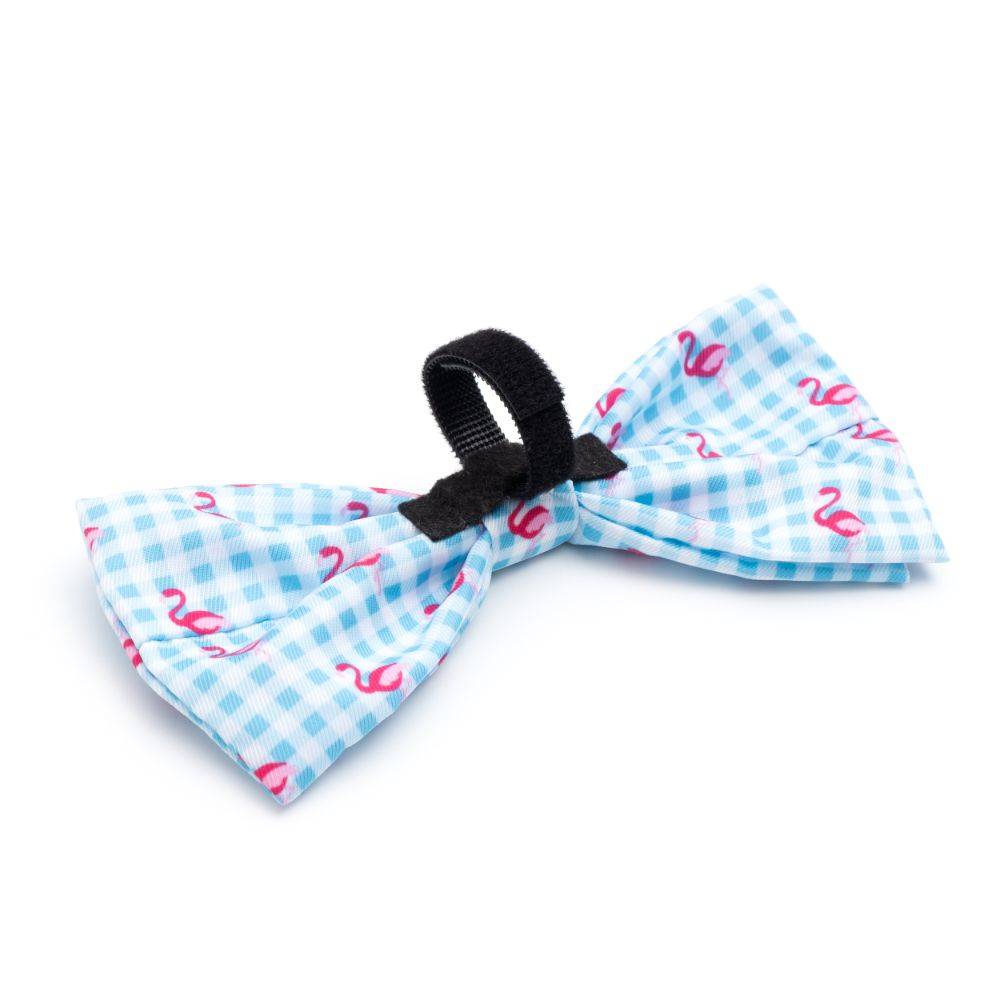 Aqua/White Gingham Flamingos Bow Tie