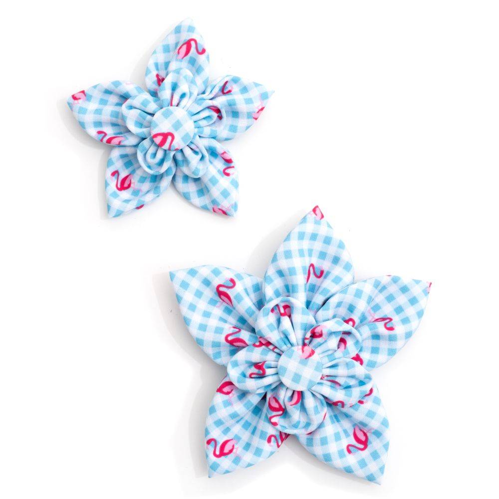 Aqua/White Gingham Flamingos Flower