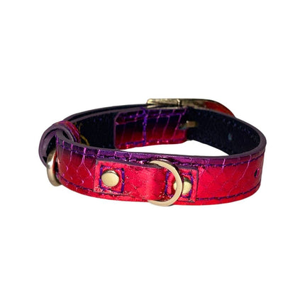 XS/S 7”-14” Ruby Red/Purple Custom Snake Collar/Custom Gold Italian Hardware