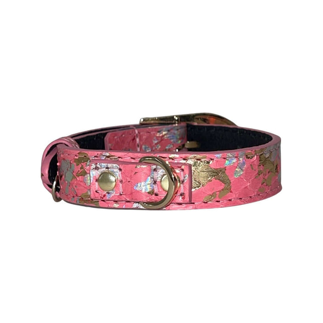 XS/S 7”-14” Bubblegum Pink/Gold/Silver Art Deco Custom Snake Collar/Custom Gold Italian Hardware