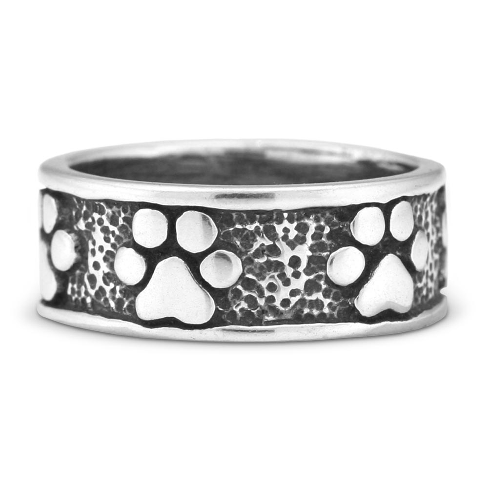 Wide Band Paw Print Ring, Sterling Silver Never Ending Paw Ring