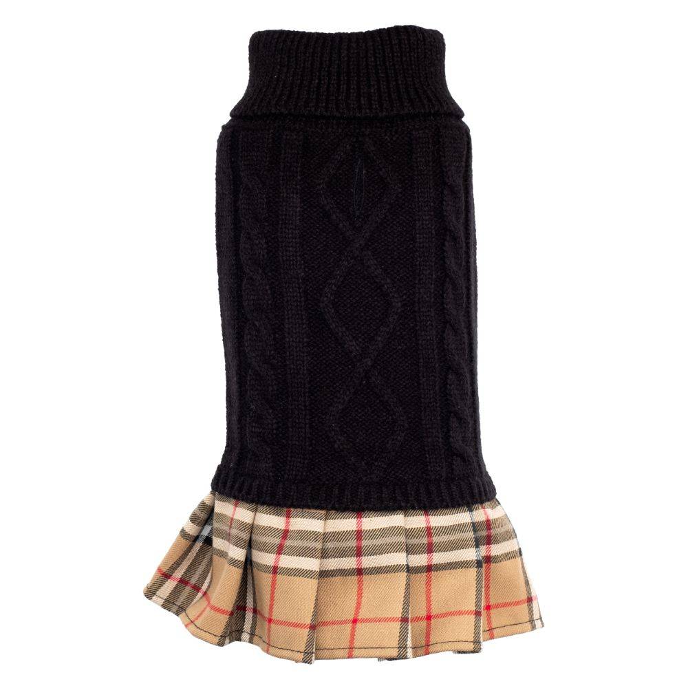 Plaid Layered-Look Two-fer Pet Pullover Turtleneck Sweater Dress Default Title