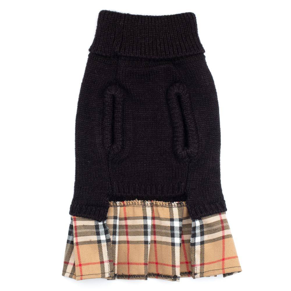 Plaid Layered-Look Two-fer Pet Pullover Turtleneck Sweater Dress