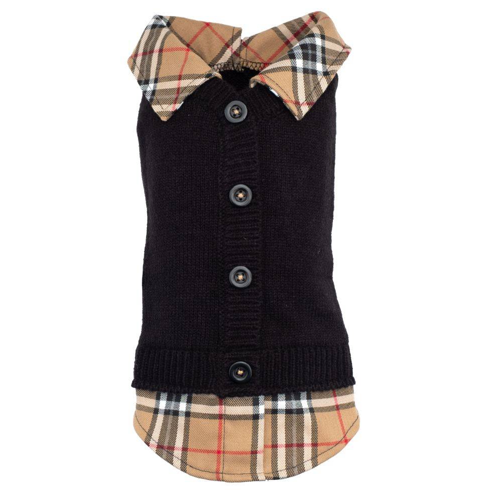 Plaid Layered-Look Two-fer Pet Pullover Cardigan Sweater Default Title