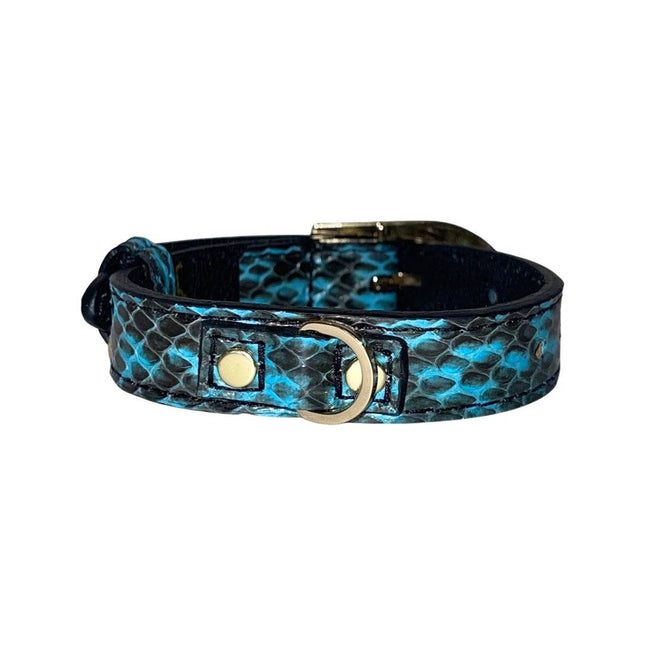 XS/S 7”-14” Turquoise & Black Custom Snake Collar/Custom Gold Italian Hardware