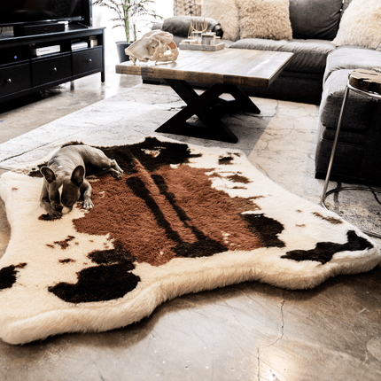 PupRug™ Animal Print Memory Foam Dog Bed - Brown Faux Cowhide