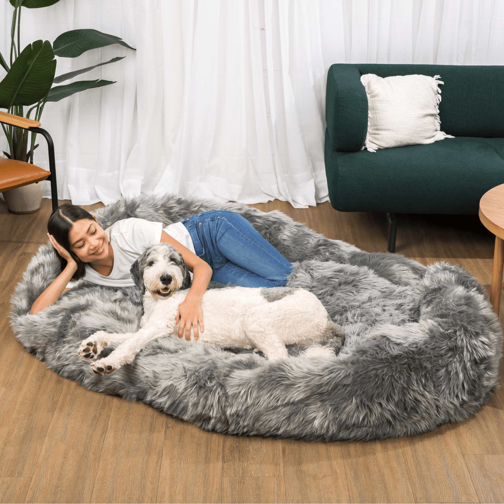 PupCloud Human-Size Faux Fur Memory Foam Dog Bed - Charcoal Grey