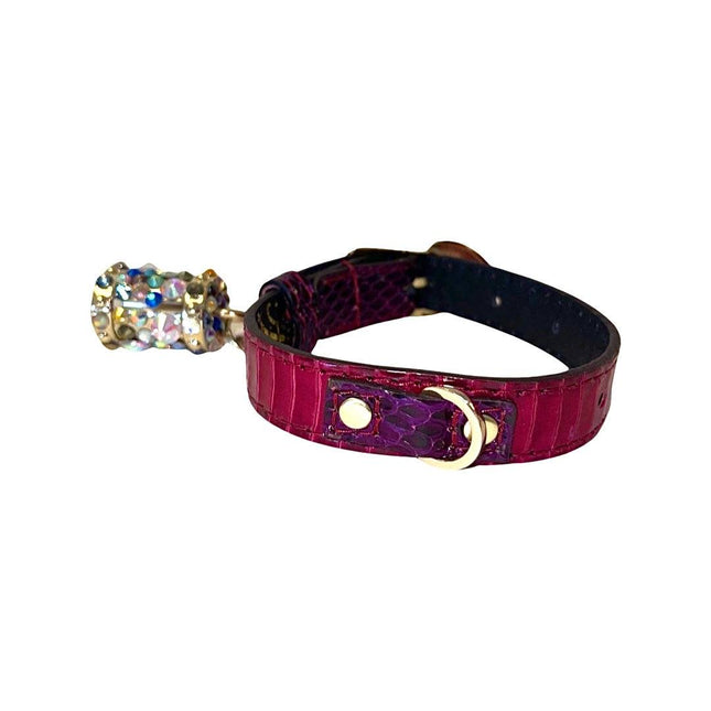 XS 7”-14” Ruby Red & Purple Custom Snake Collar/Custom Gold Italian Hardware