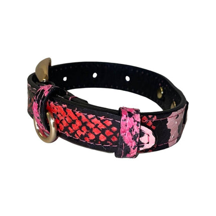 XS/S 7”-14” Fuchsia/Light Pink/Red & Black Snake Collar/Custom Gold Italian Hardware