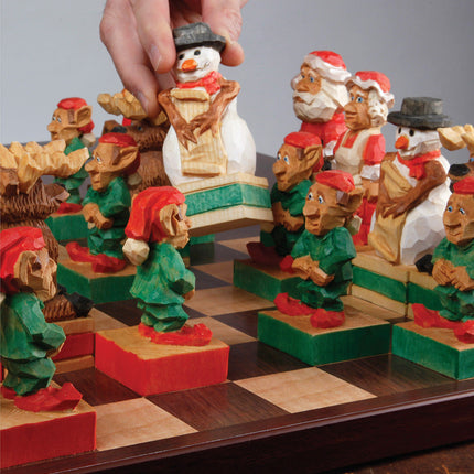 Woodcarving a Christmas Chess Set