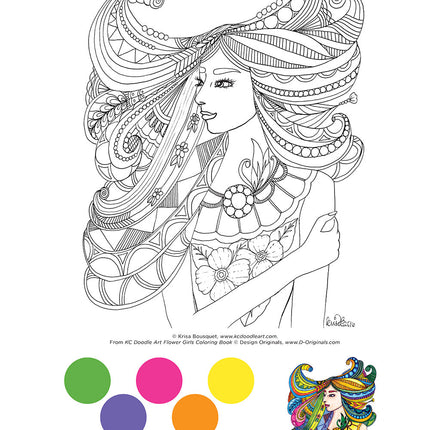 KC Doodle Art Flower Girls Coloring Book