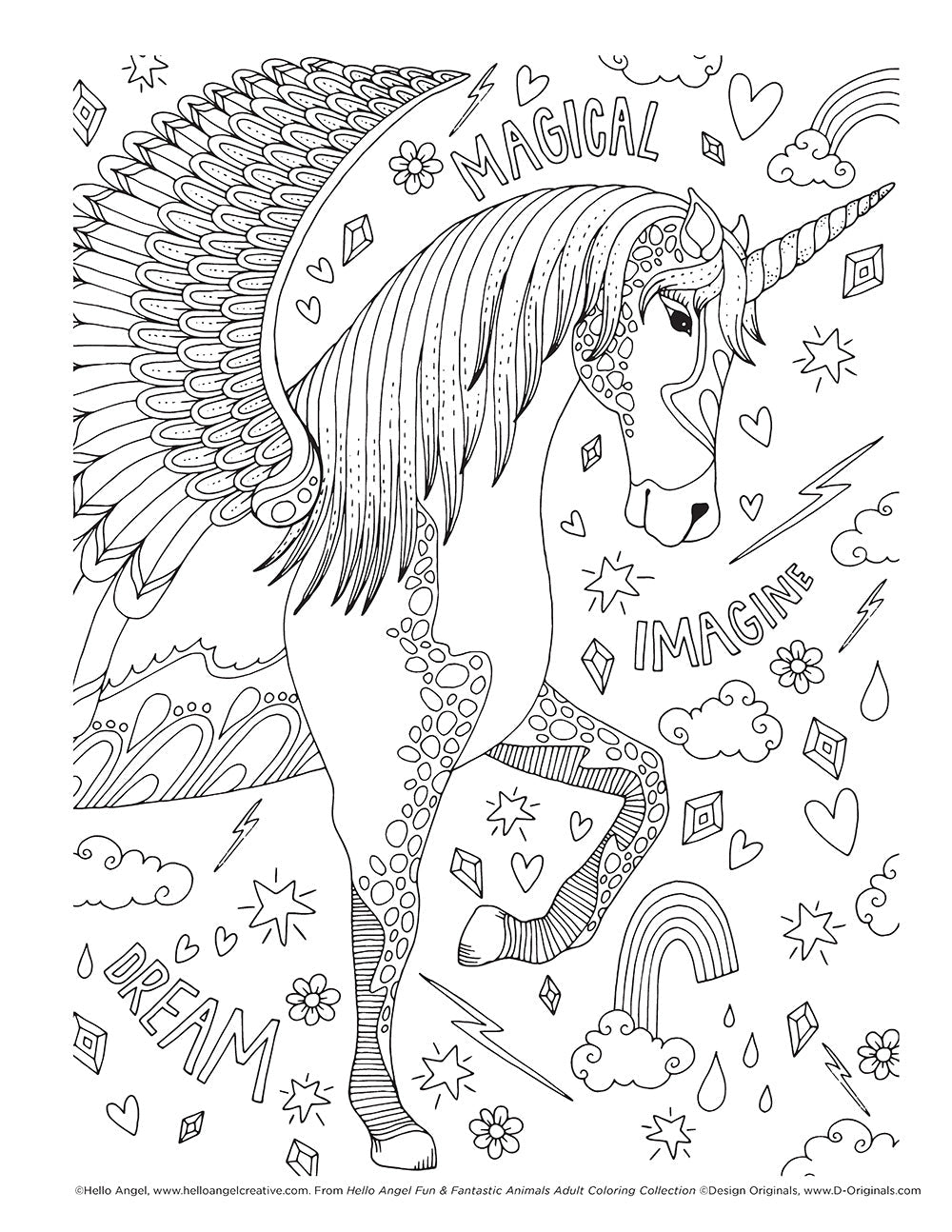 Hello Angel Fun & Fantastic Animals Adult Coloring Collection