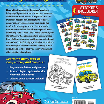 Super Cool Trucks, Tractors, and Cars Coloring Book