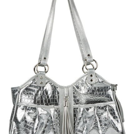 Metro Bag in Ice Croco with Tassel