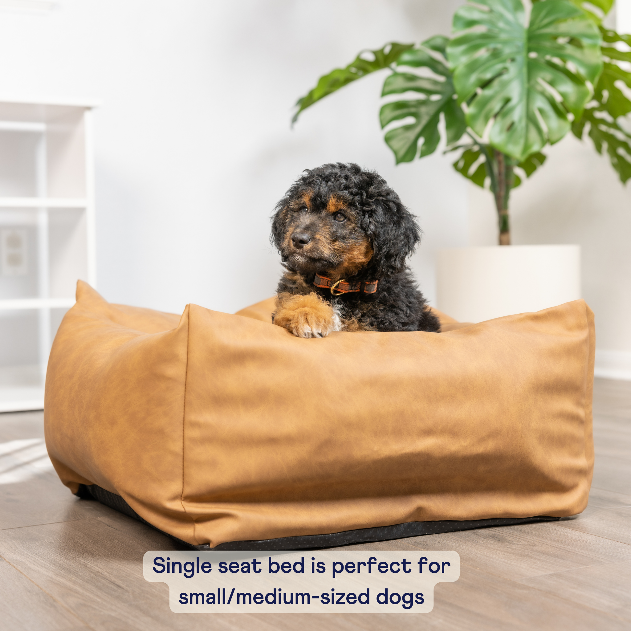 PupProtector™ Faux Leather Memory Foam Dog Car Bed - Camel