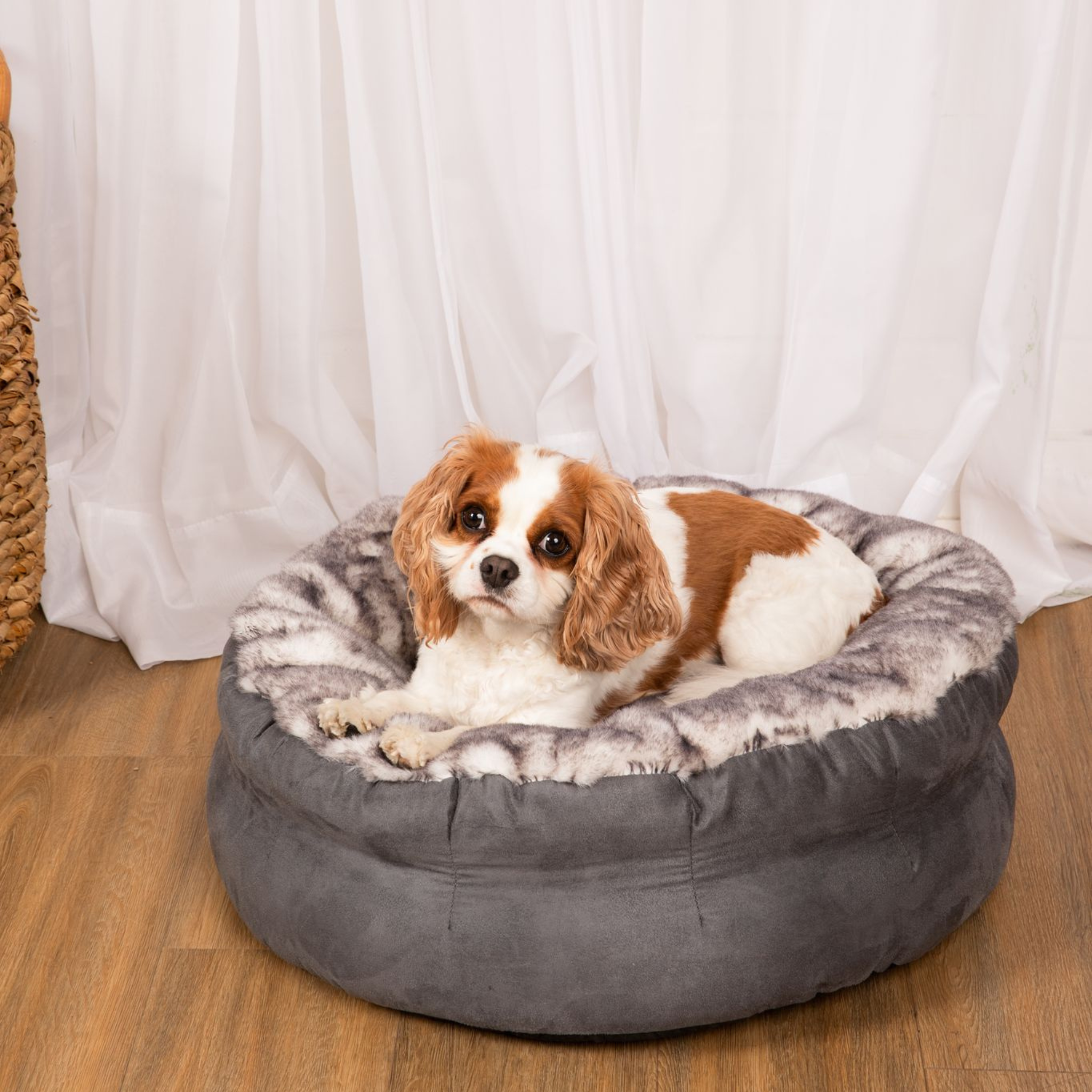 PupPouf Luxe Faux Fur Donut Dog Bed - Ultra Soft Chinchilla