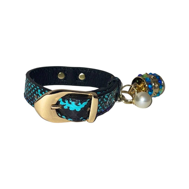 XS 7”-14” Multi-Tone Turquoise, Blqck & Purple Custom Snake Collar/Custom Gold Italian Hardware. Swarovski Crystal Charm & Pearl