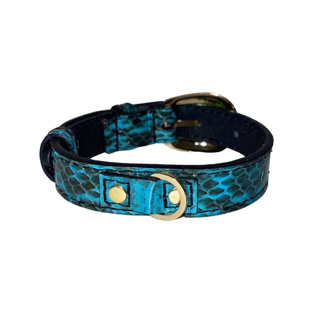 XS/S 7”-14” Turquoise & Black Custom Snake Collar/Custom Gold Oval Italian Hardware