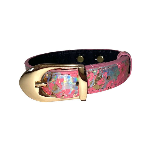 XS/S 7”-14” Bubblegum Pink/Gold/Silver Art Deco Custom Snake Collar/Custom Gold Italian Hardware