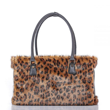 Designer Dog Travel Tote - Leopard Faux Fur