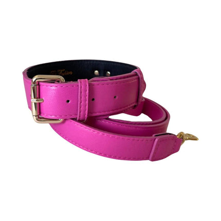 Classic Fuchsia Pink Italian Leather Collar & Leash Set