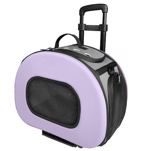 Purple Tough-Shell Wheeled Collapsible Pet Carrier Option