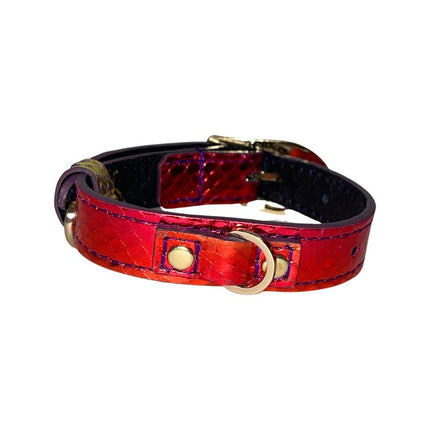 XS/S 7”-14” Ruby Red/Purple Custom Snake Collar/Custom Gold Italian Hardware