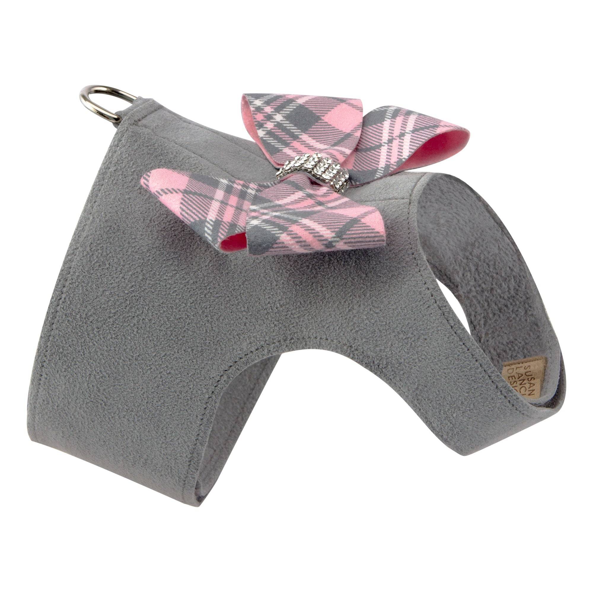 Scotty Puppy Pink Plaid Nouveau Bow Bailey Harness Platinum