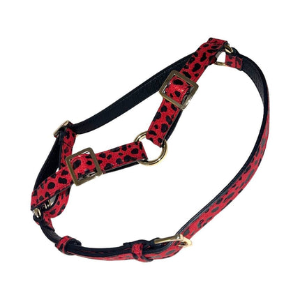 Red & Black Leopard Print Italian Leather Harness