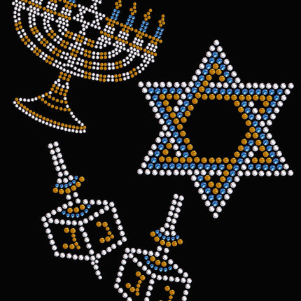 Menorah, Dreidel & Star of David (Blue, Silver, & Gold) - Women's T-shirt